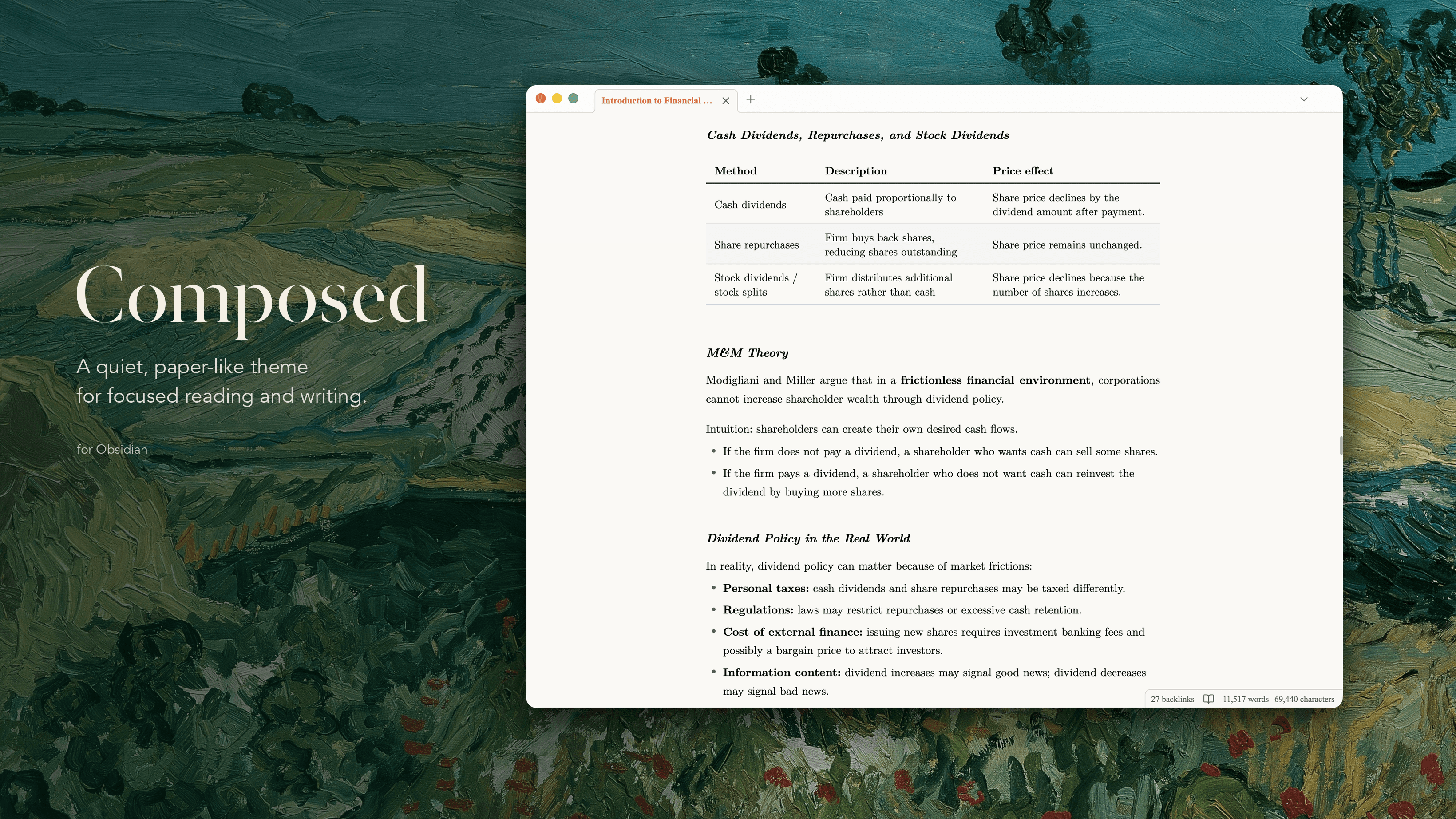 Screenshot of the Composed Obsidian theme