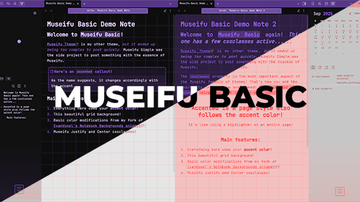 Screenshot of the Museifu Basic Obsidian theme