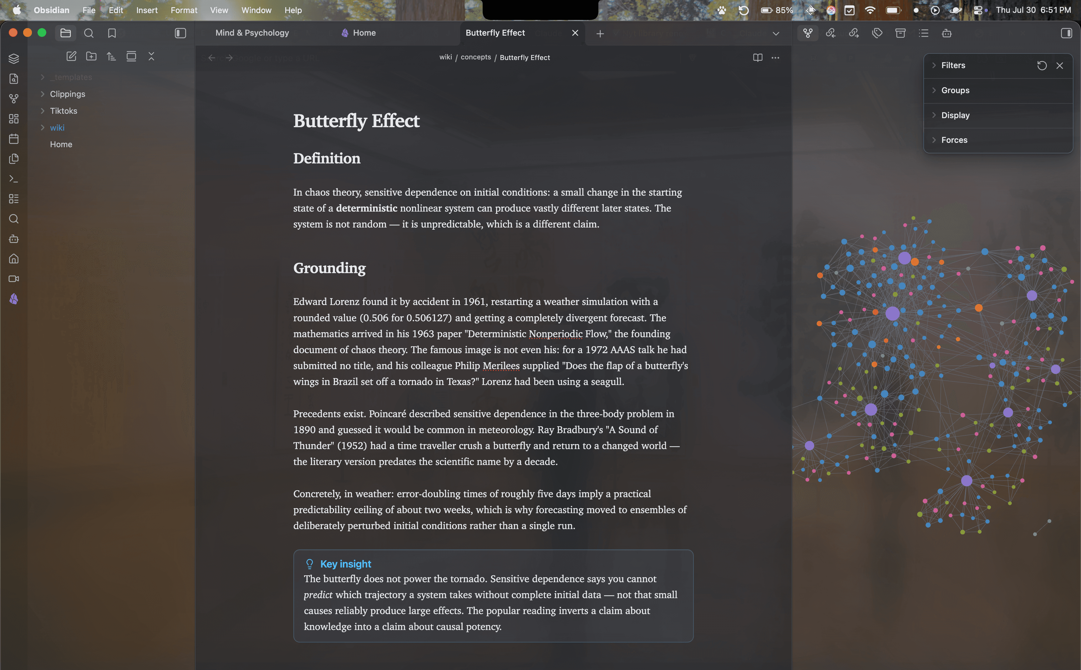 Screenshot of the Isinglass Obsidian theme