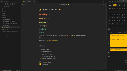Screenshot of the SpectrumPlus Obsidian theme
