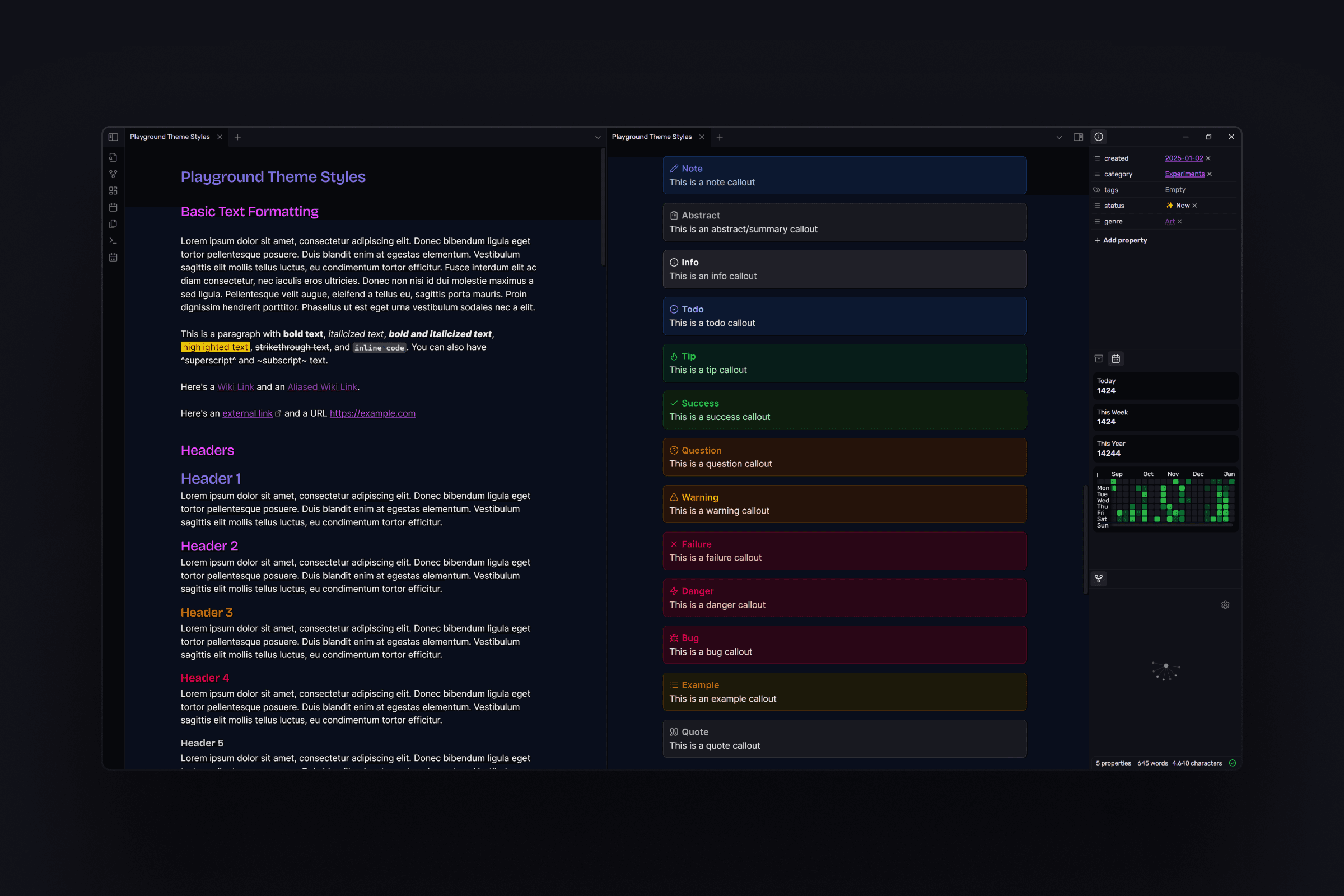 Screenshot of the Playground Obsidian theme