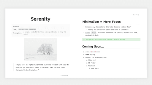 Screenshot of the Serenity Obsidian theme