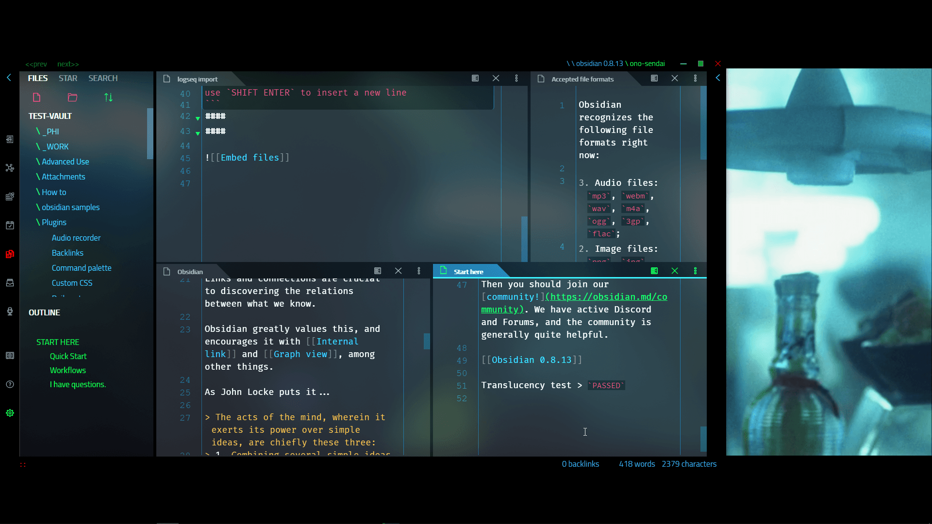 Screenshot of the Ono Sendai Obsidian theme