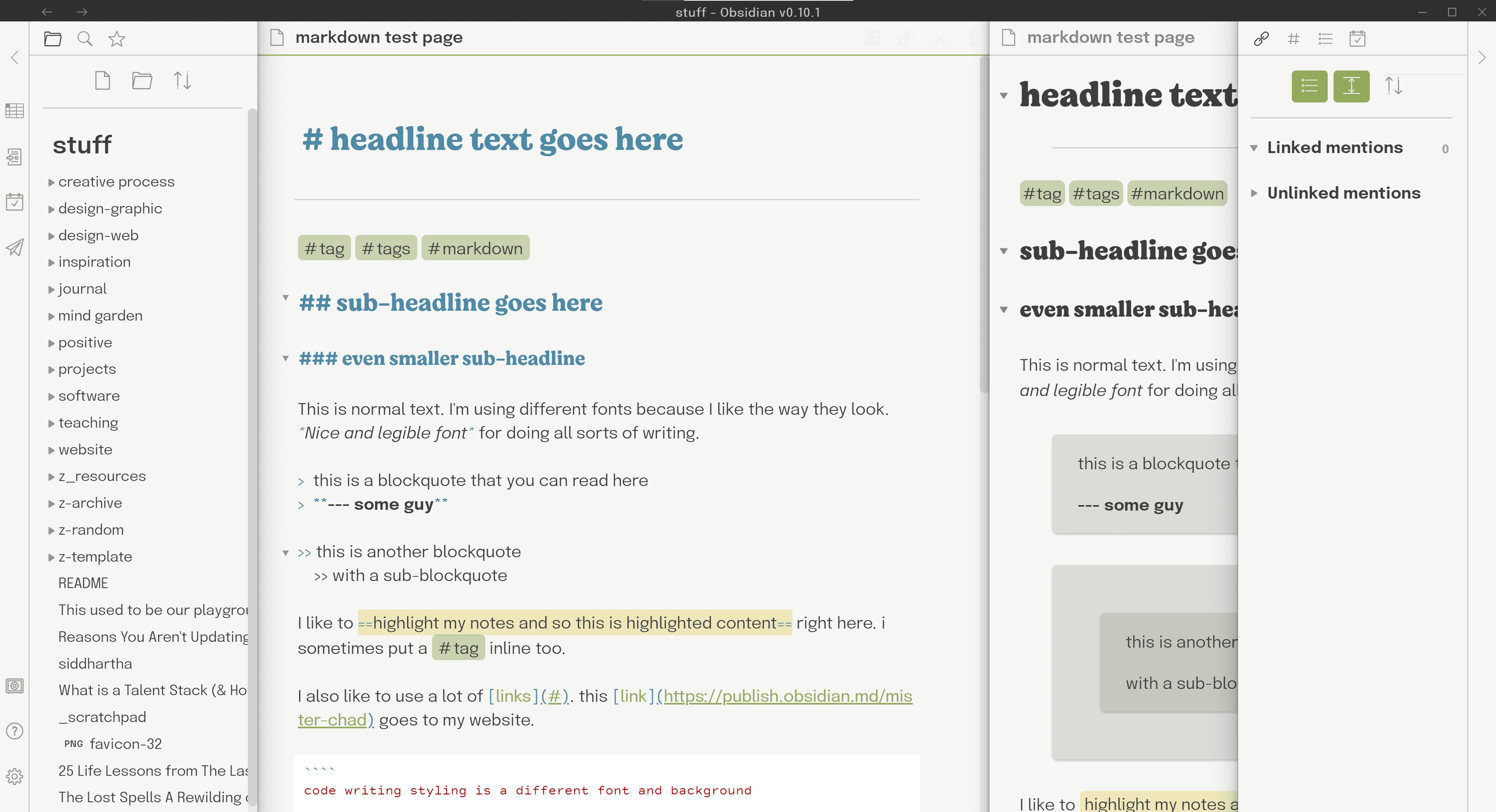 Screenshot of the Al Dente Obsidian theme