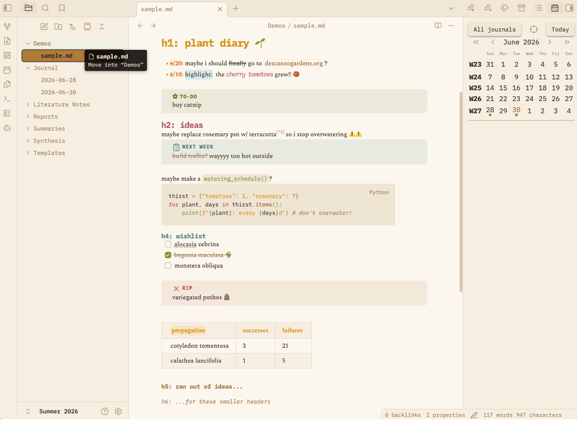 Screenshot of the Sugar Obsidian theme