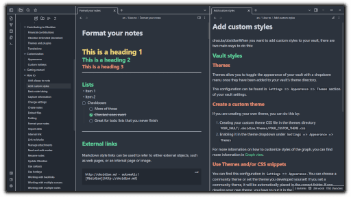 Screenshot of the Behave dark Obsidian theme