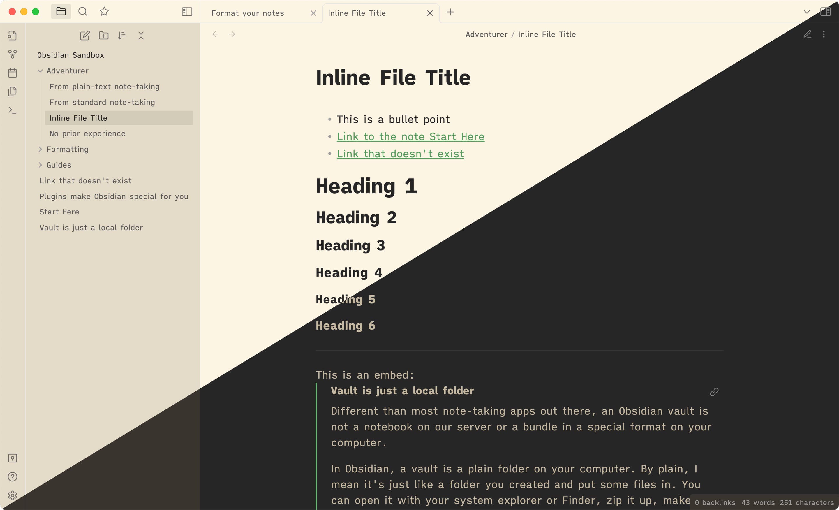Screenshot of the Typewriter Obsidian theme
