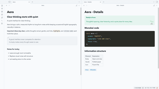 Screenshot of the Aera Obsidian theme