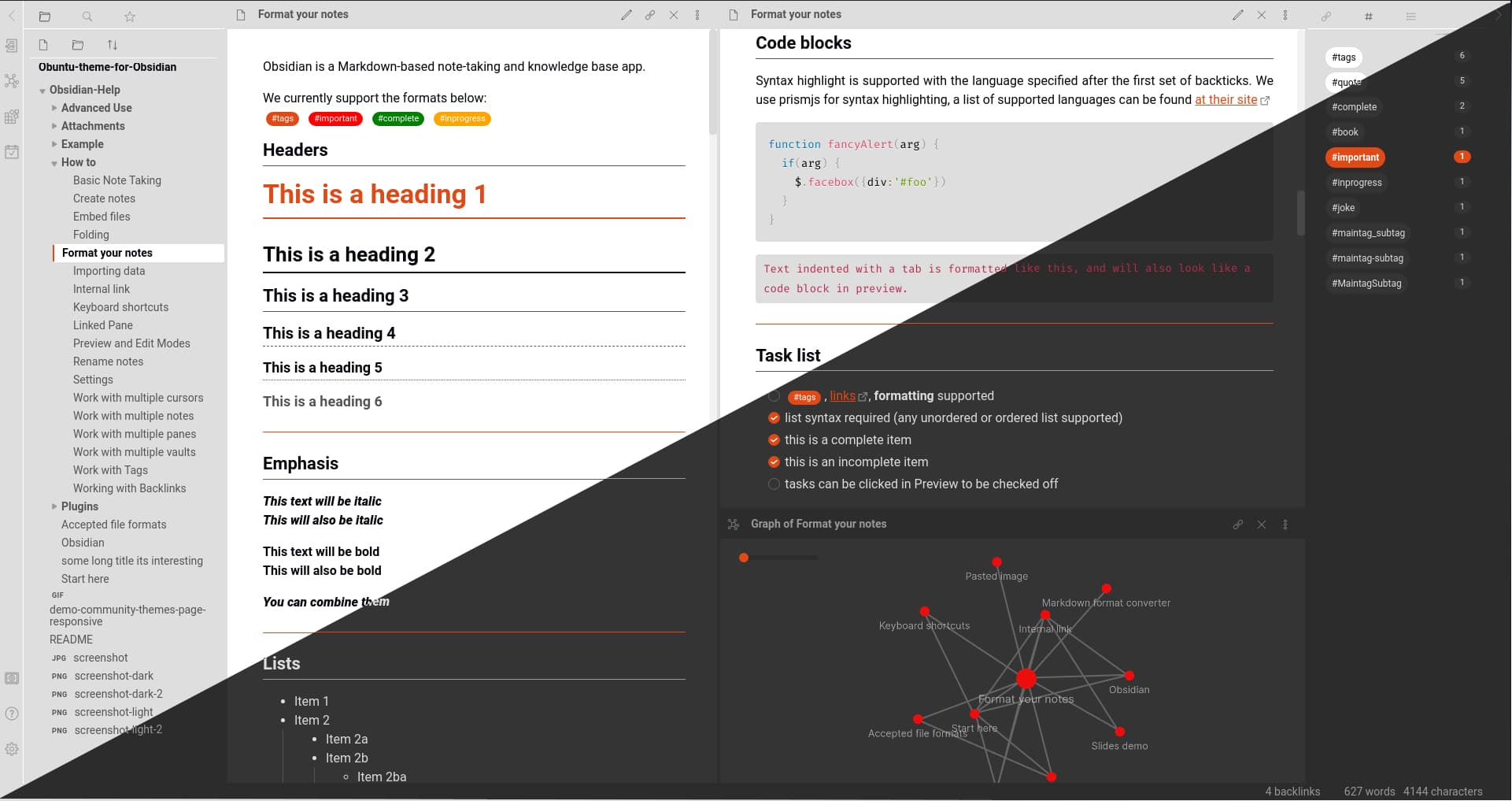 Screenshot of the Obuntu Obsidian theme