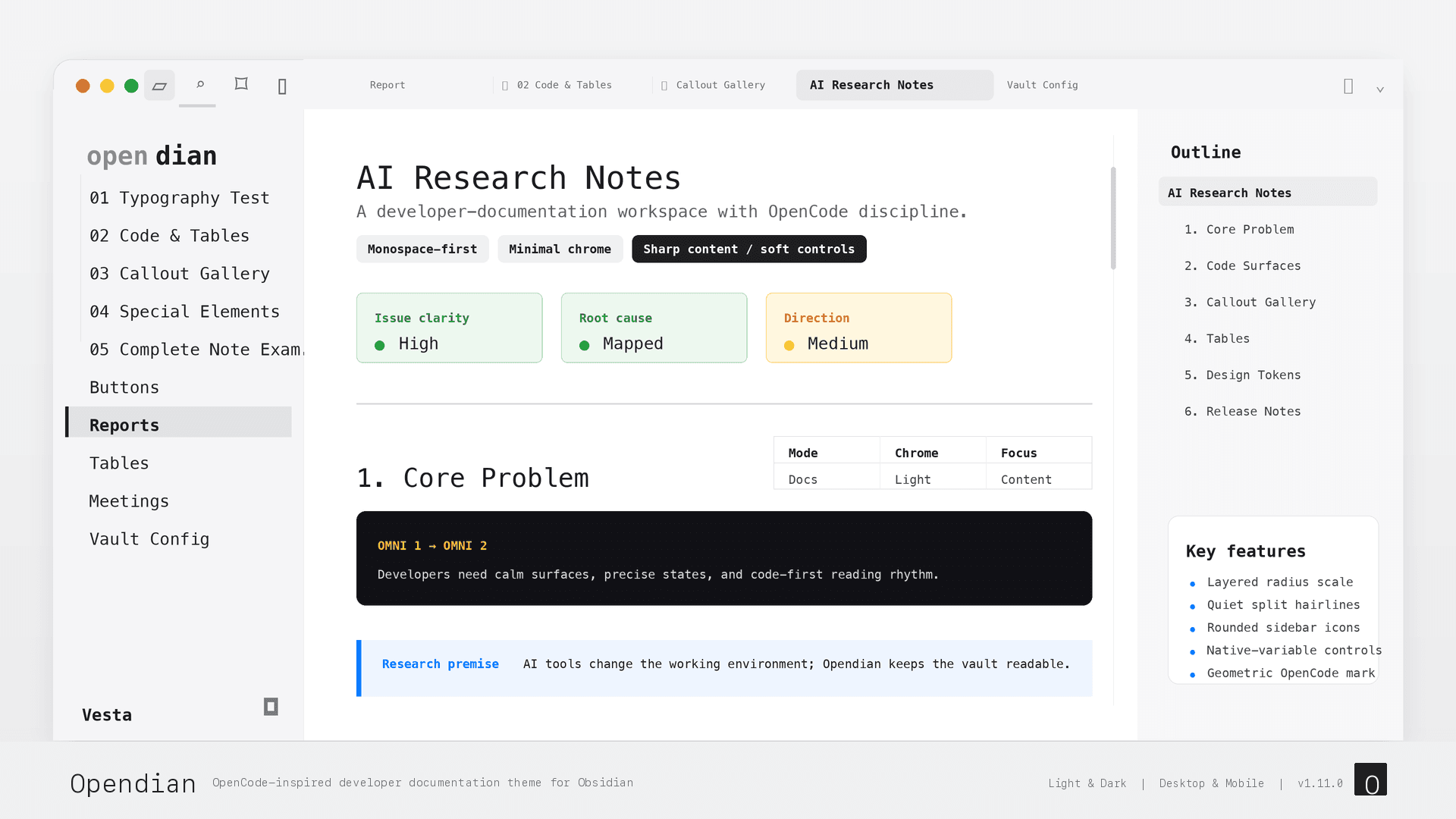 Screenshot of the Opendian Obsidian theme