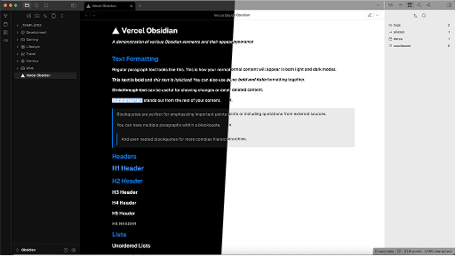 Screenshot of the Vercel Geist Obsidian theme