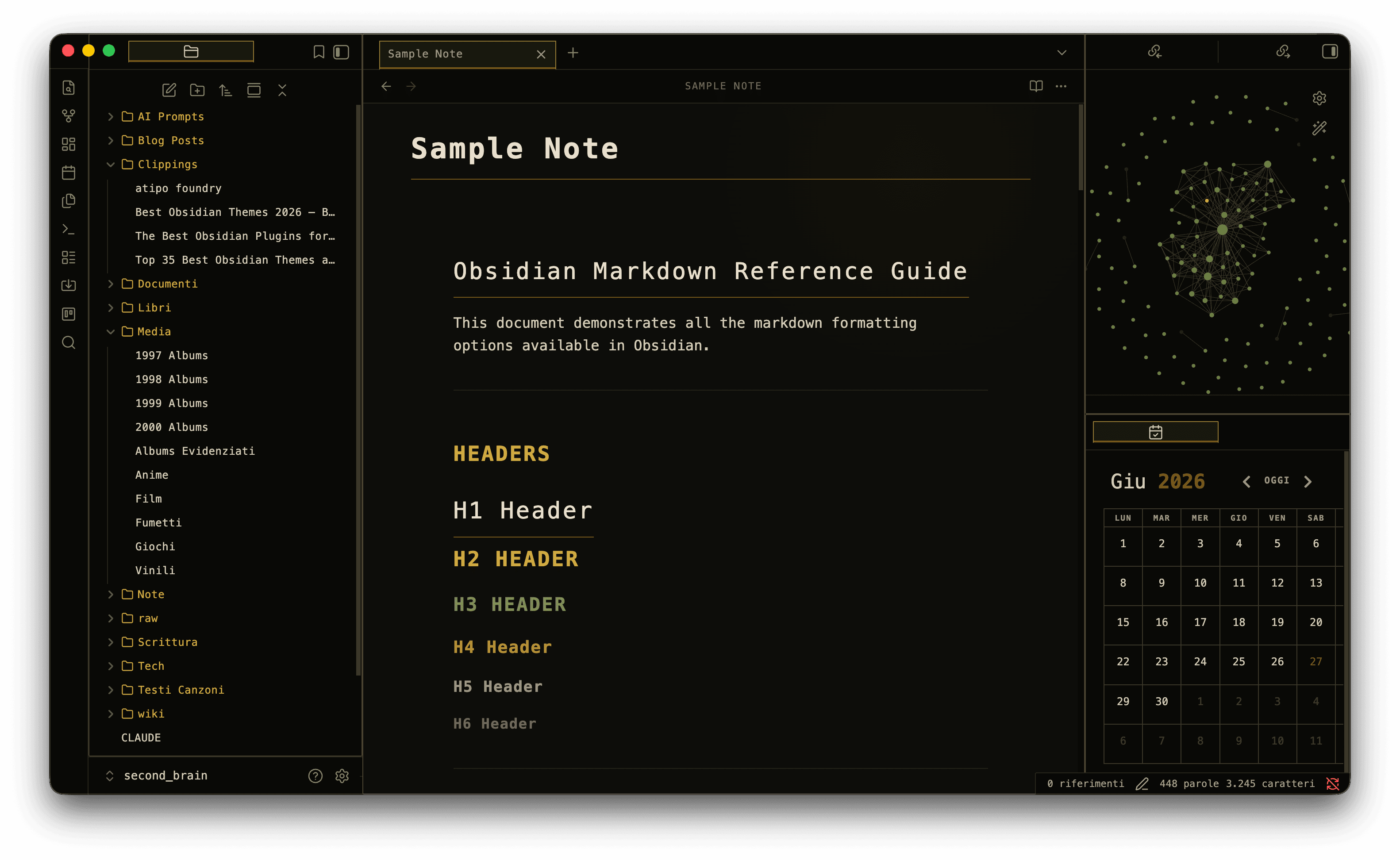 Screenshot of the Cordyceps Obsidian theme