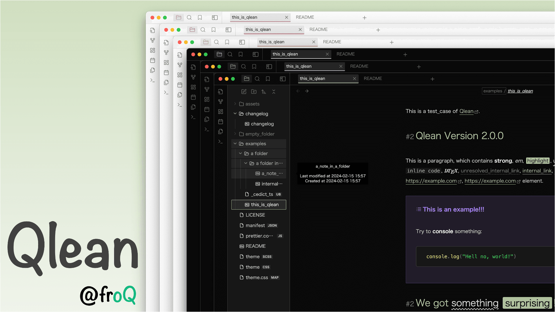Screenshot of the Qlean Obsidian theme