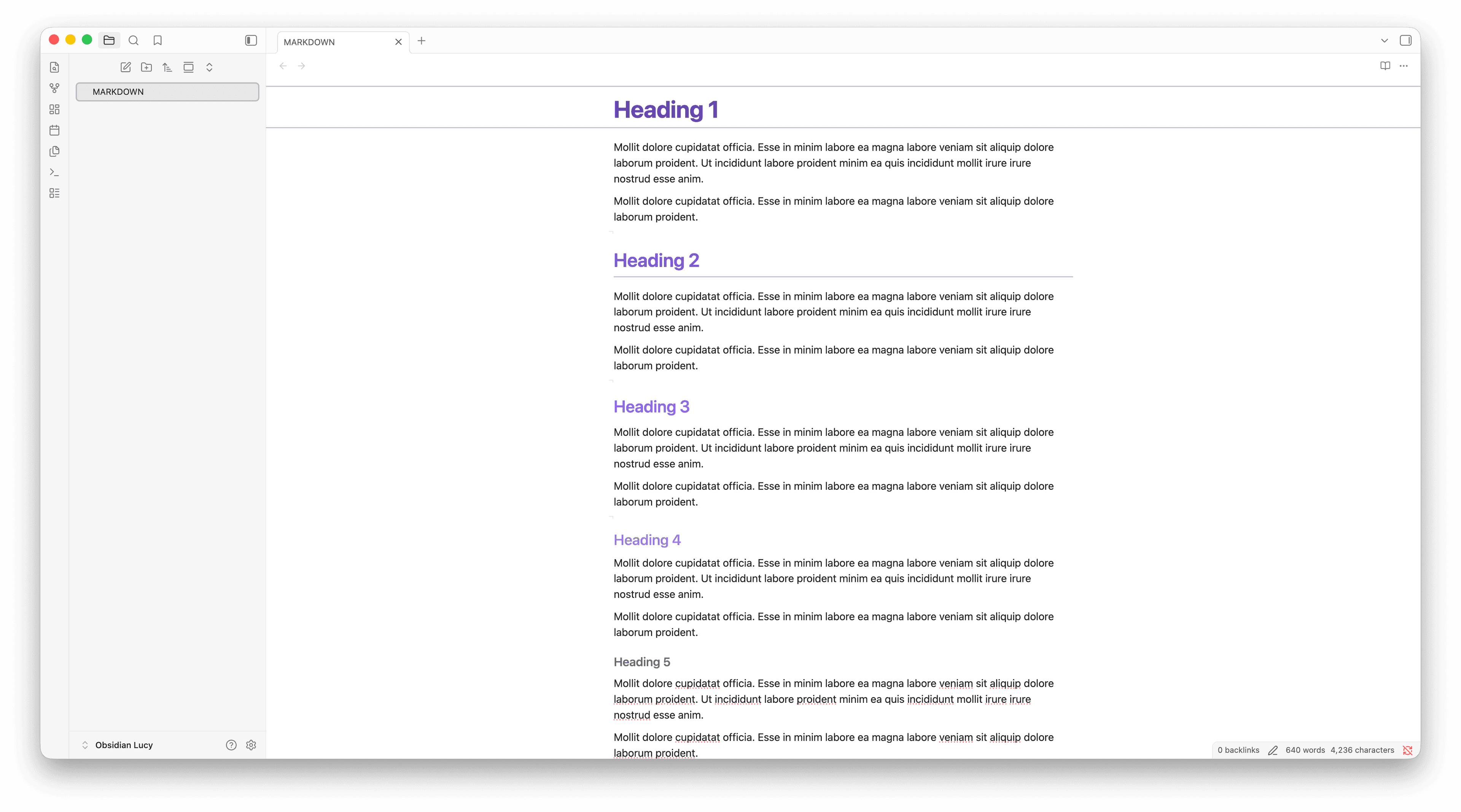 Screenshot of the Lucy Obsidian theme