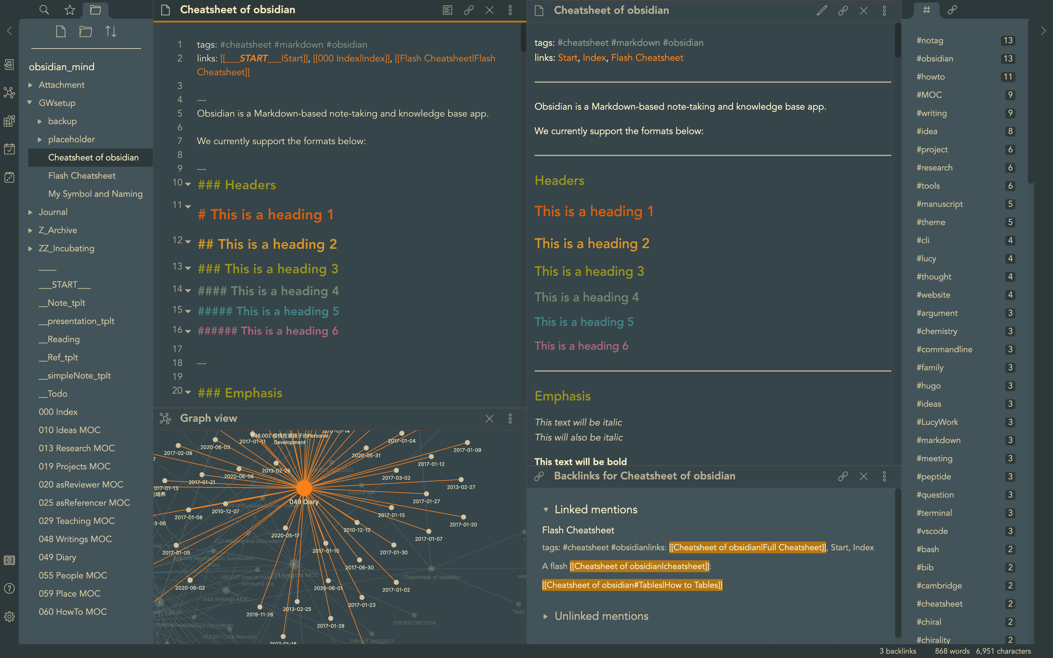 Screenshot of the Pisum Obsidian theme