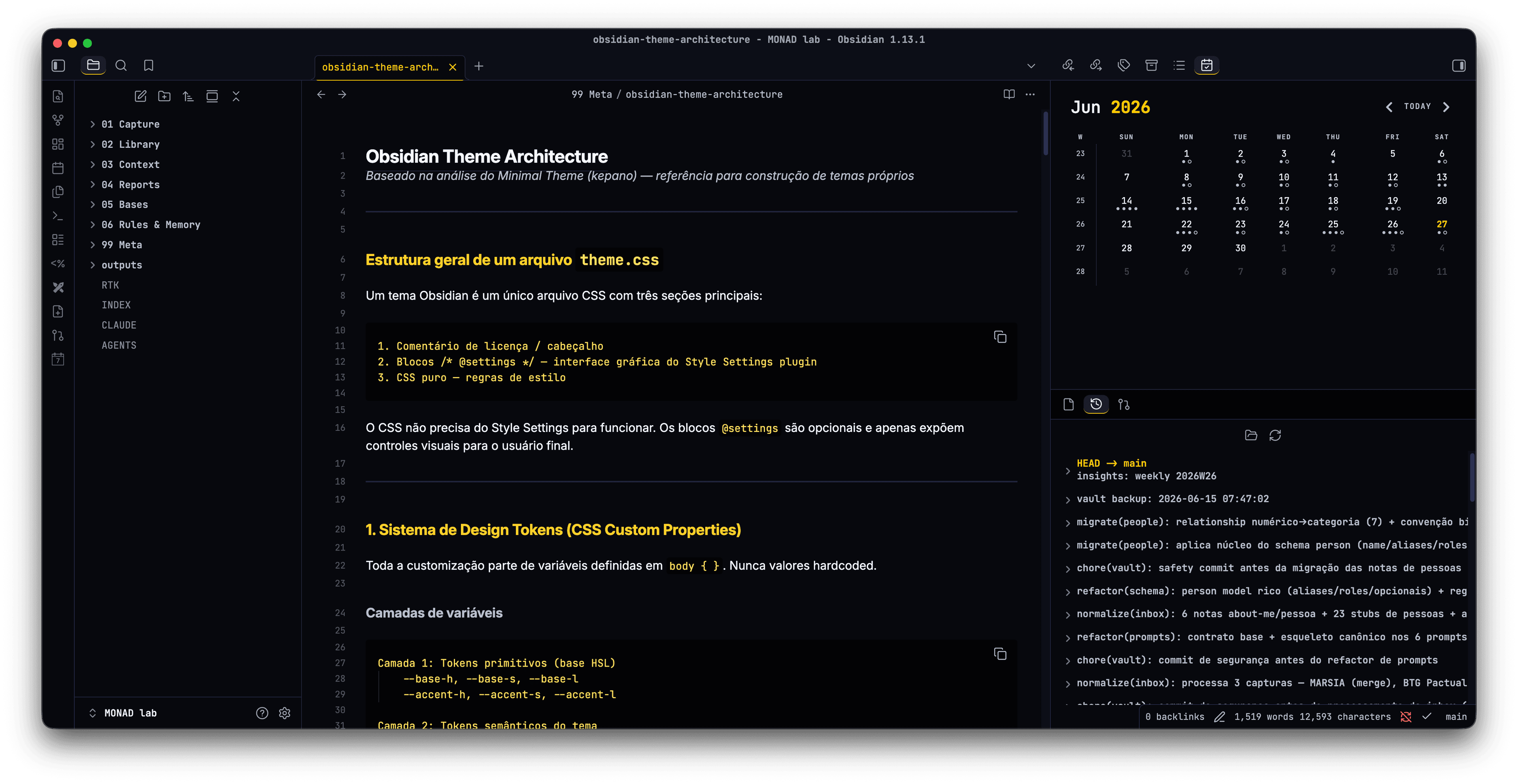Screenshot of the Neon Dreams Obsidian theme
