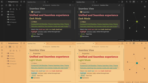 Screenshot of the Seamless View Obsidian theme
