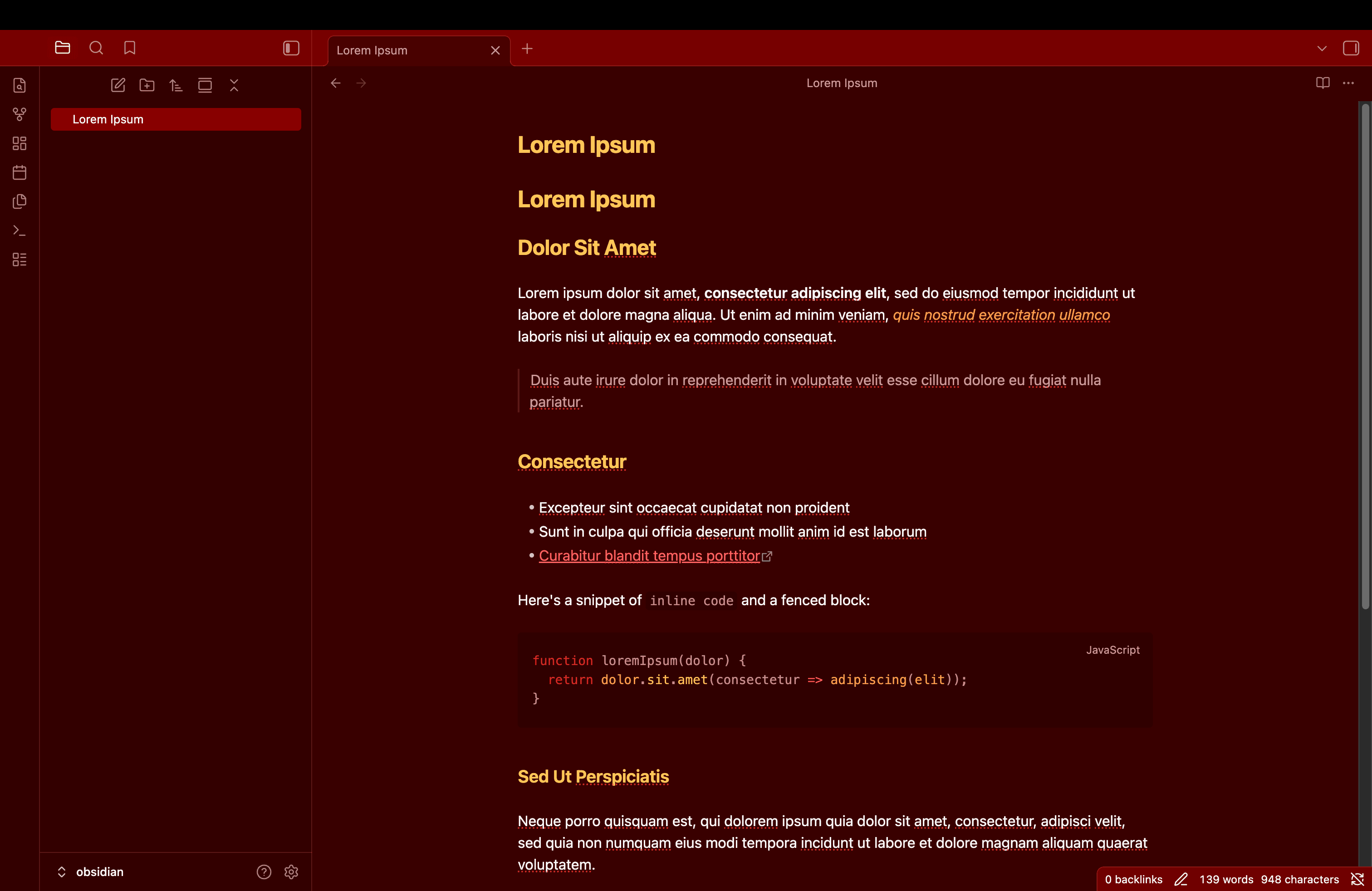 Screenshot of the Red Obsidian theme