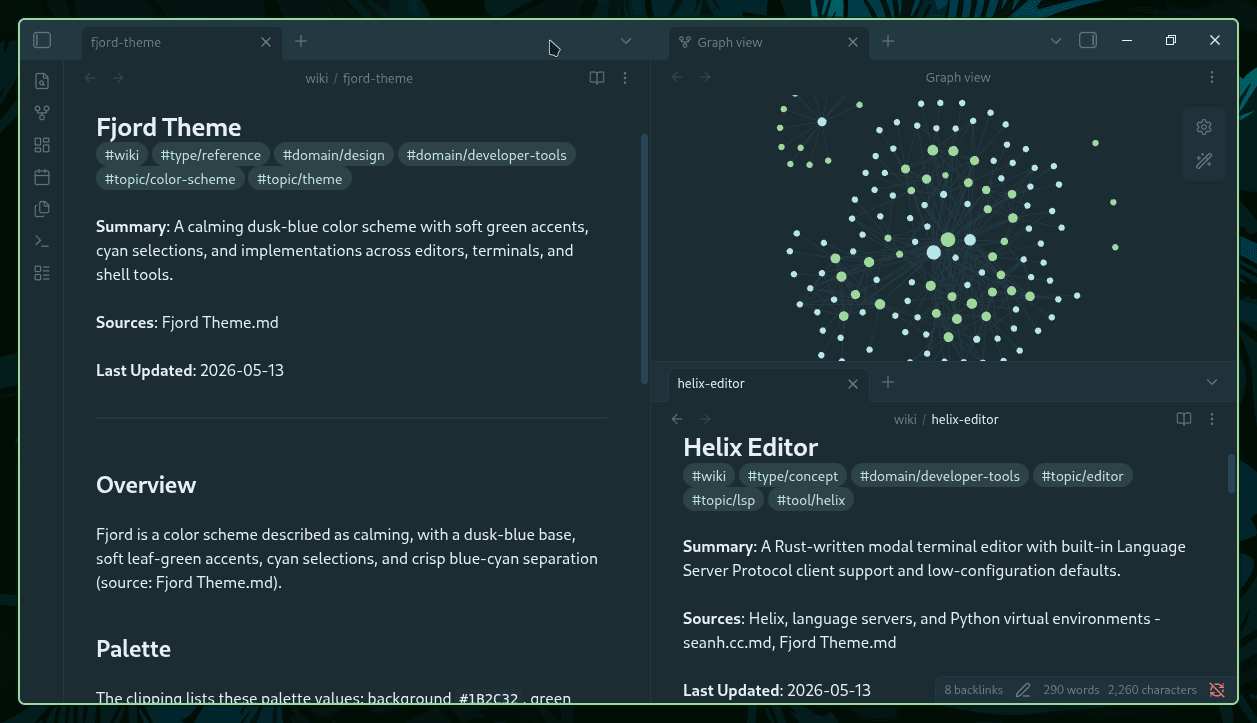 Screenshot of the Fjord Obsidian theme
