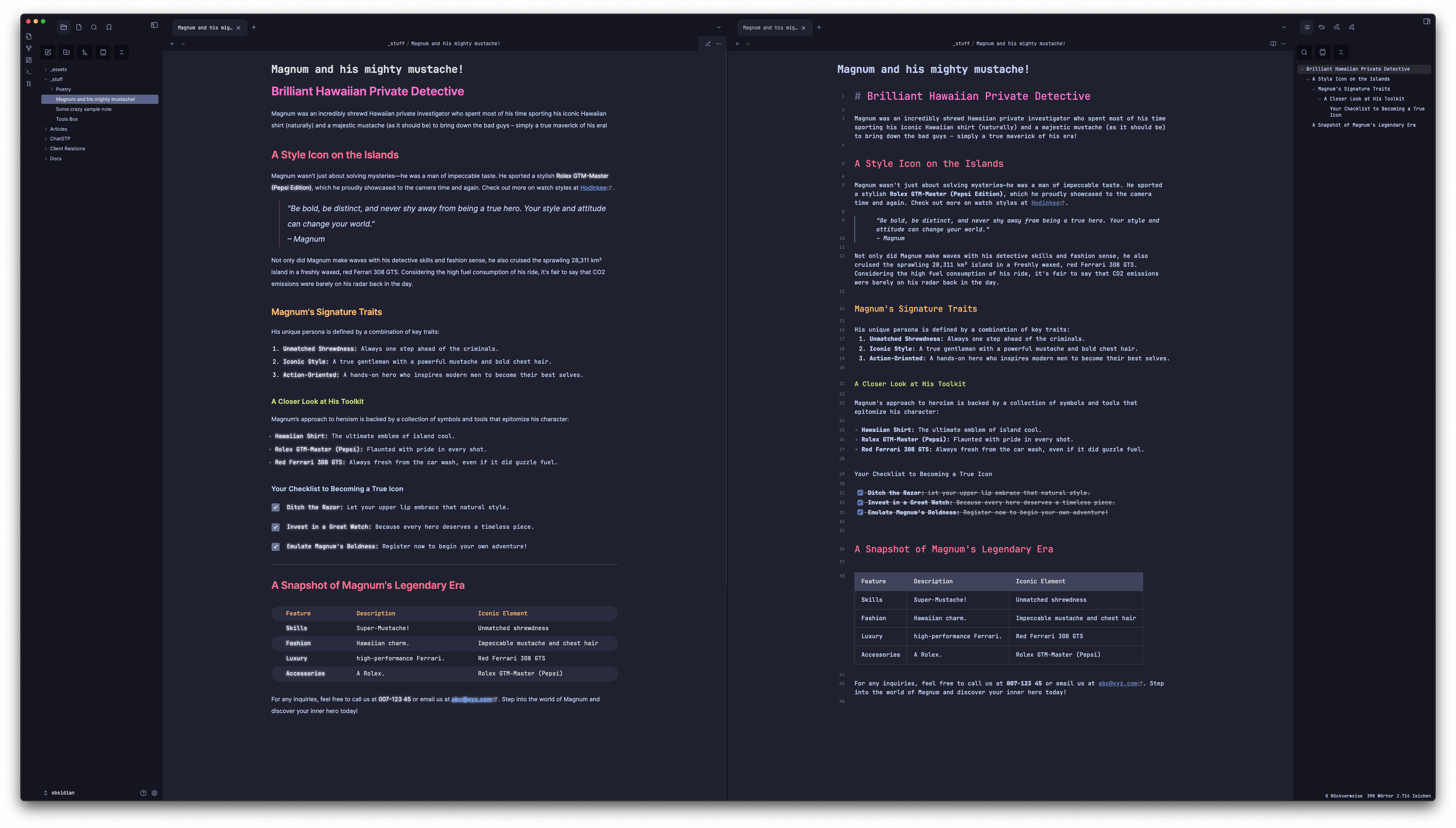 Screenshot of the Firefly Obsidian theme