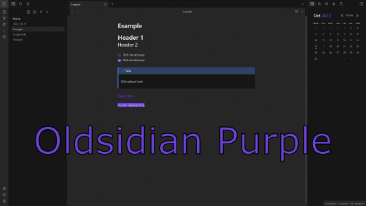 Screenshot of the Oldsidian Purple Obsidian theme