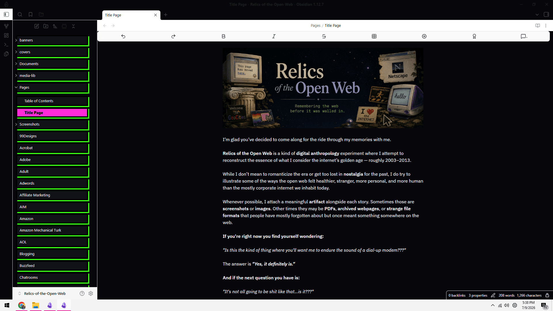 Screenshot of the Neon Acid Obsidian theme