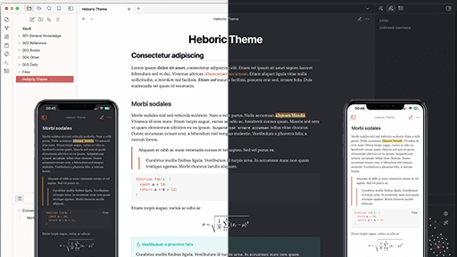 Screenshot of the Heboric Obsidian theme