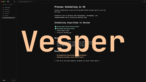 Screenshot of the Vesper Obsidian theme