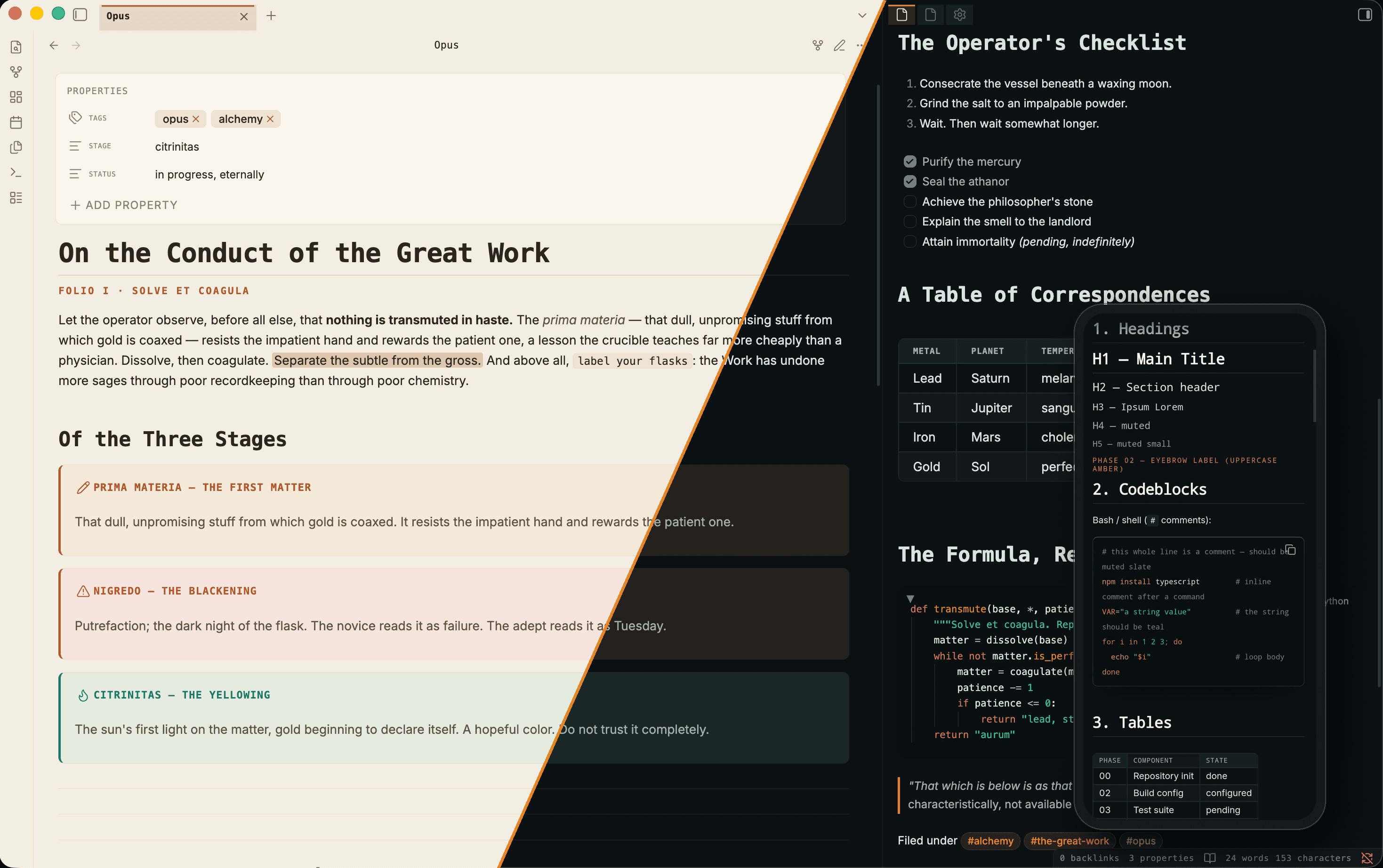 Screenshot of the Opus Obsidian theme