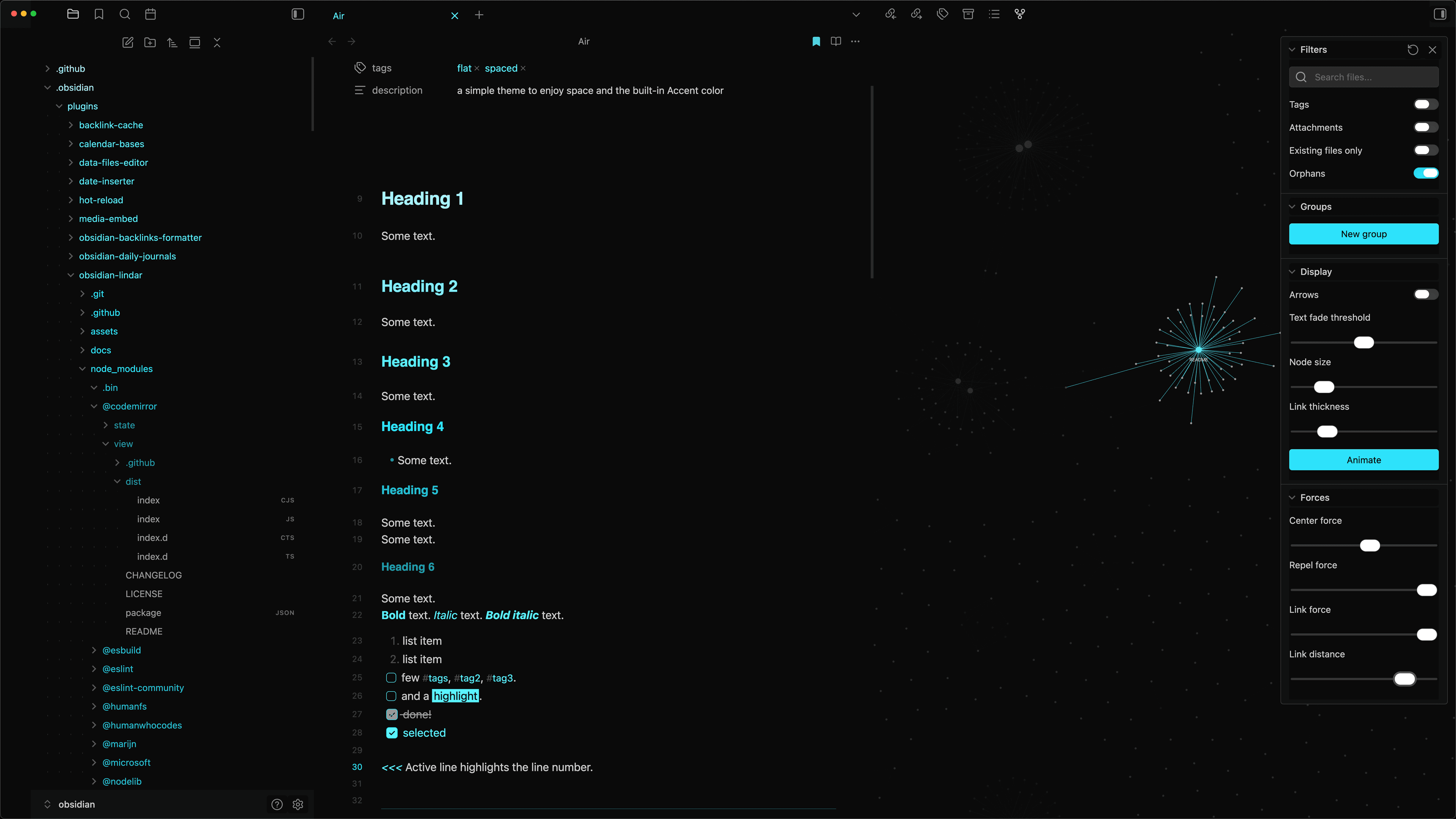 Screenshot of the Air Obsidian theme