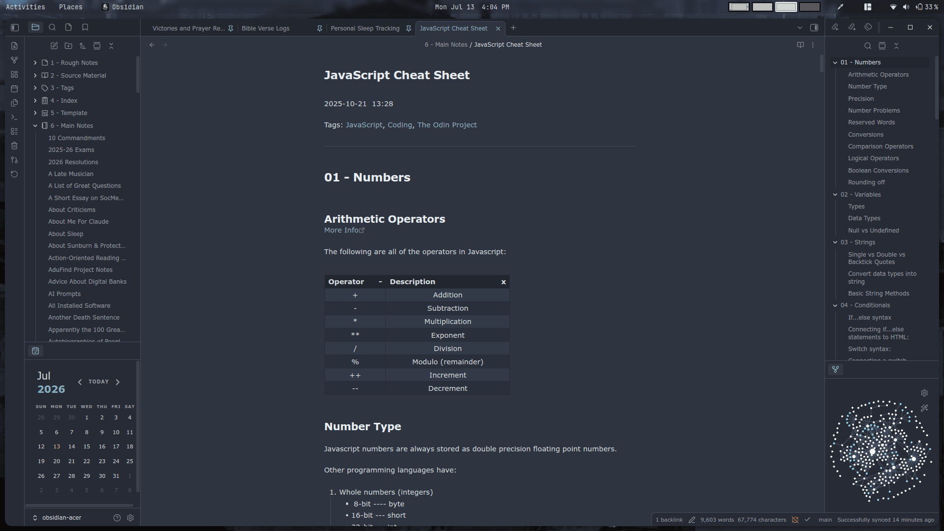 Screenshot of the Another Nord Obsidian theme