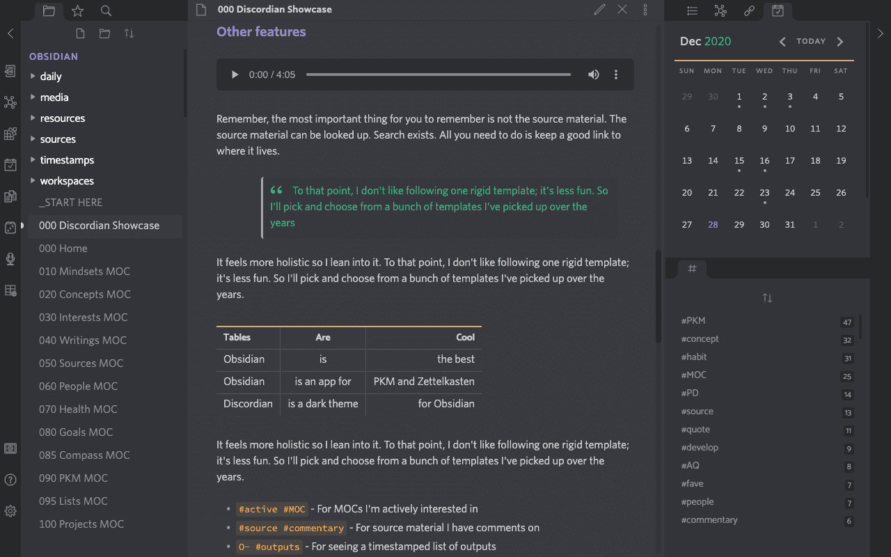 Screenshot of the Discordian Obsidian theme