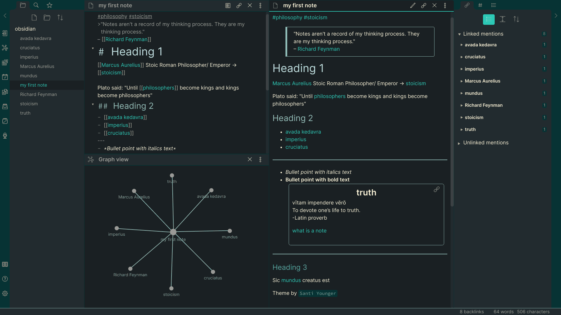 Screenshot of the Reverie Obsidian theme