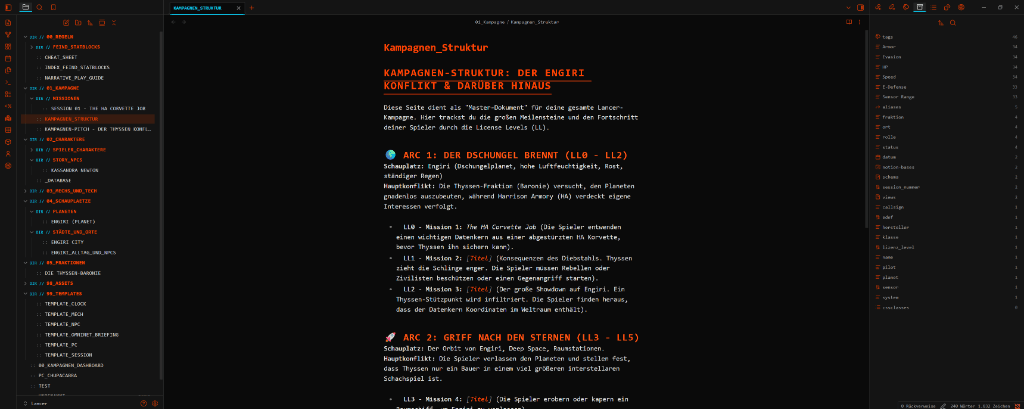 Screenshot of the Lancer-OS Obsidian theme