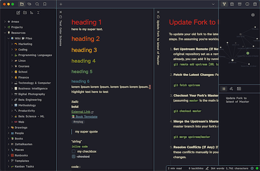 Screenshot of the Kanagawa Obsidian theme