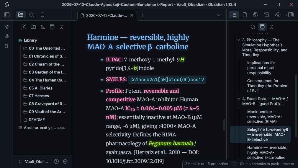Screenshot of the Neon Night Obsidian theme