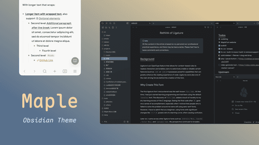 Screenshot of the Maple Obsidian theme