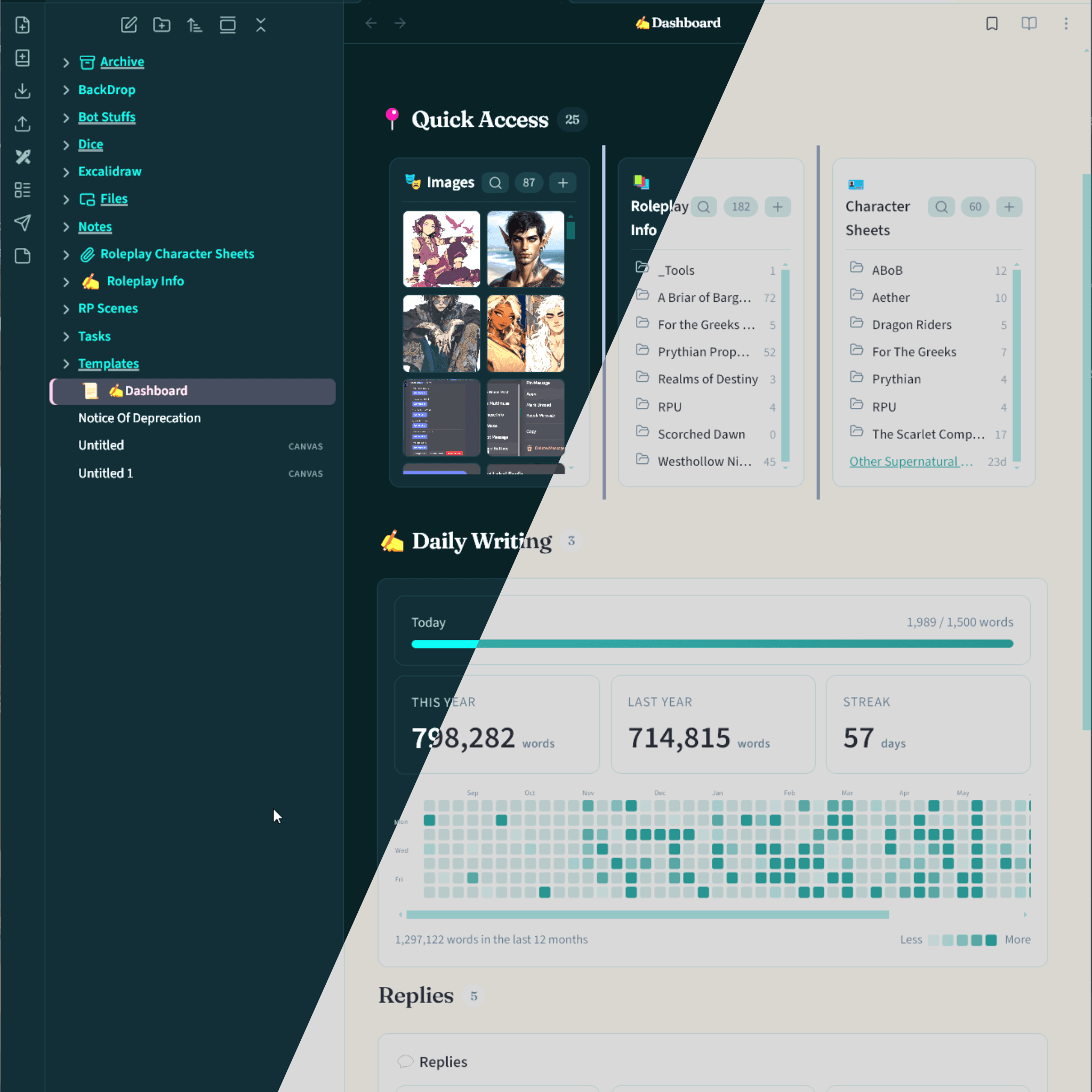 Screenshot of the MultiMuse Obsidian theme