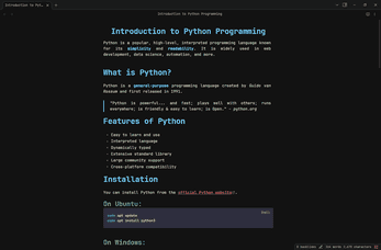 Screenshot of the Quillcode Obsidian theme