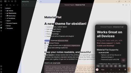 Screenshot of the Material Flat Obsidian theme