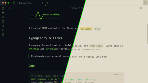 Screenshot of the Scanline Obsidian theme