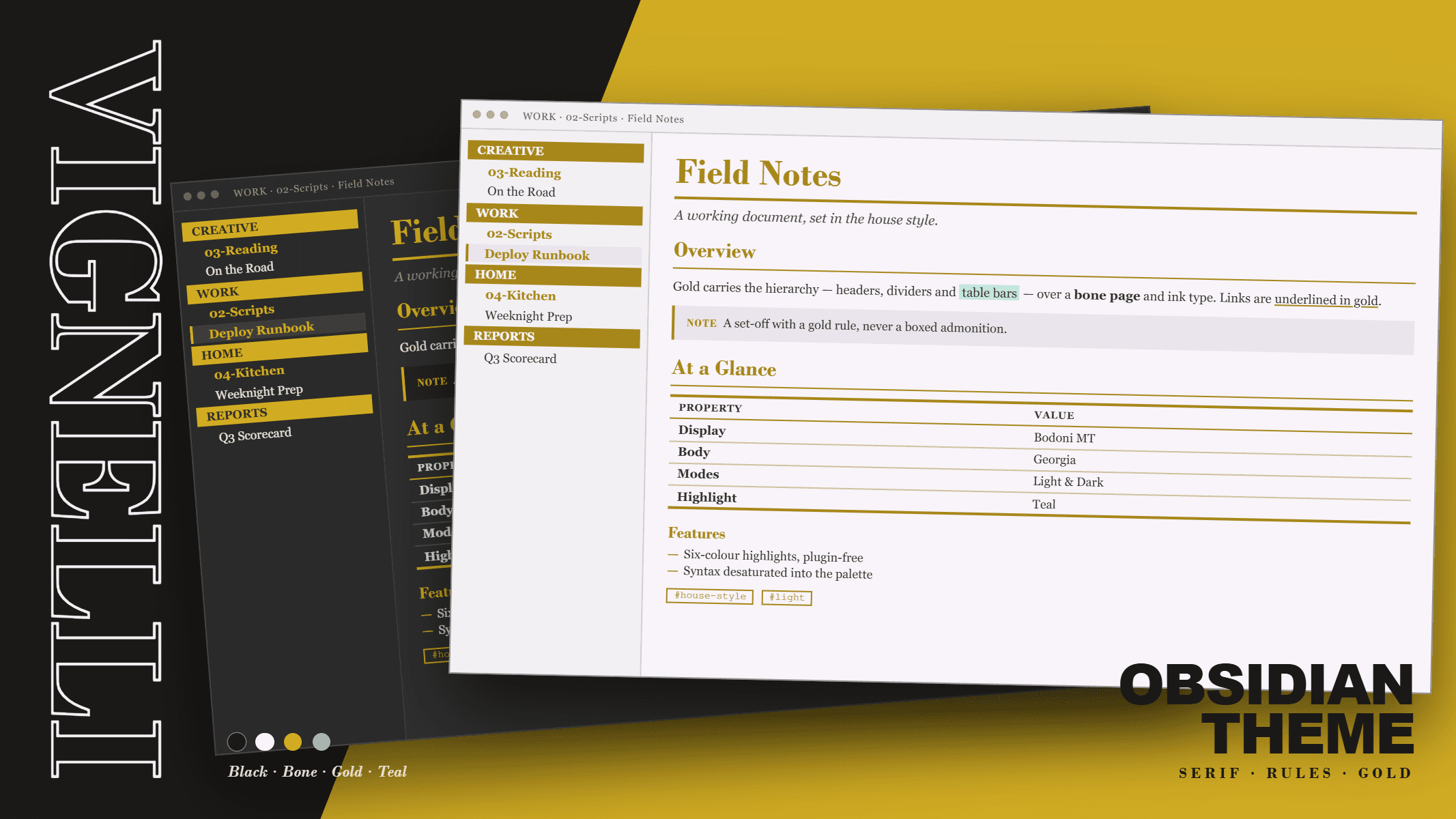Screenshot of the Vignelli Obsidian theme