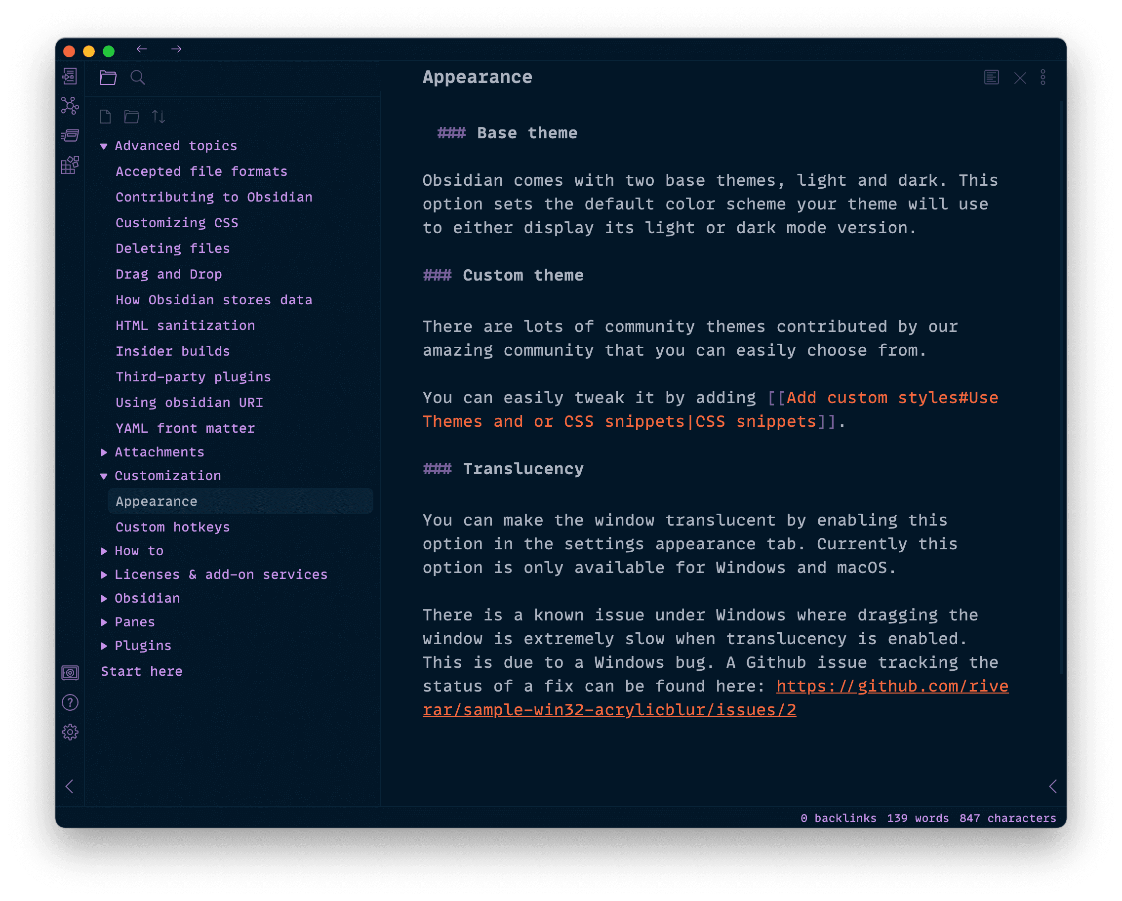 Screenshot of the Purple Owl Obsidian theme